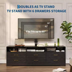 Acekool Living Room Bedroom 6 Drawer TV Stand Dresser with Mount, Wood Media Console Storage Entertainment Center, Multiple Colors