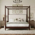 Polibi Canopy Platform Bed with Upholstered Headboard