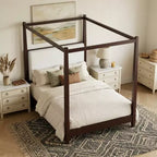 Polibi Canopy Platform Bed with Upholstered Headboard