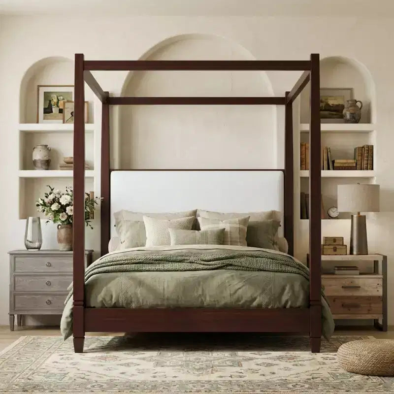 Polibi Canopy Platform Bed with Upholstered Headboard