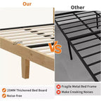 DobleePy Twin Size Square Rattan & Wood Platform Bed Frame, Natural Rattan Headboard, No Box Spring Needed, Easy Assembly