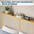 DobleePy Twin Size Square Rattan & Wood Platform Bed Frame, Natural Rattan Headboard, No Box Spring Needed, Easy Assembly