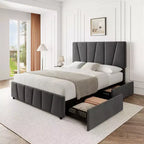 Upholstered Platform Bed Frame with Adjustable Headboard & Storage Drawers, Wood Slats, No Box Spring Needed, Modern Bedroom