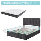 Upholstered Platform Bed Frame with Adjustable Headboard & Storage Drawers, Wood Slats, No Box Spring Needed, Modern Bedroom