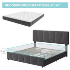 Upholstered Platform Bed Frame with Adjustable Headboard & Storage Drawers, Wood Slats, No Box Spring Needed, Modern Bedroom