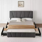 Upholstered Platform Bed Frame with Adjustable Headboard & Storage Drawers, Wood Slats, No Box Spring Needed, Modern Bedroom