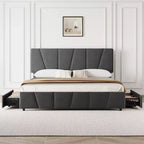 Upholstered Platform Bed Frame with Adjustable Headboard & Storage Drawers, Wood Slats, No Box Spring Needed, Modern Bedroom