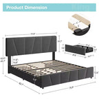 Upholstered Platform Bed Frame with Adjustable Headboard & Storage Drawers, Wood Slats, No Box Spring Needed, Modern Bedroom