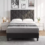 Upholstered Bed Frame with Adjustable Headboard & Wood Slats, No Box Spring Needed, Noise-Free, Easy Assembly, Modern, Twin/King, Beige