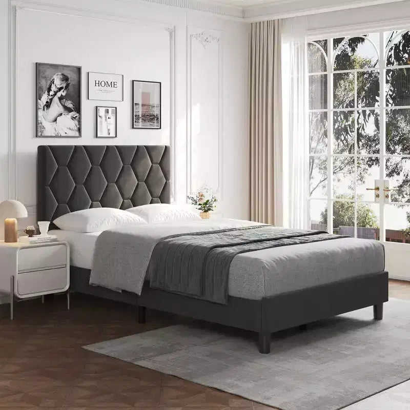 Upholstered Bed Frame with Adjustable Headboard & Wood Slats, No Box Spring Needed, Noise-Free, Easy Assembly, Modern, Twin/King, Beige