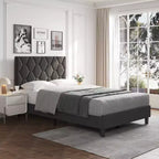 Upholstered Bed Frame with Adjustable Headboard & Wood Slats, No Box Spring Needed, Noise-Free, Easy Assembly, Modern, Twin/King, Beige