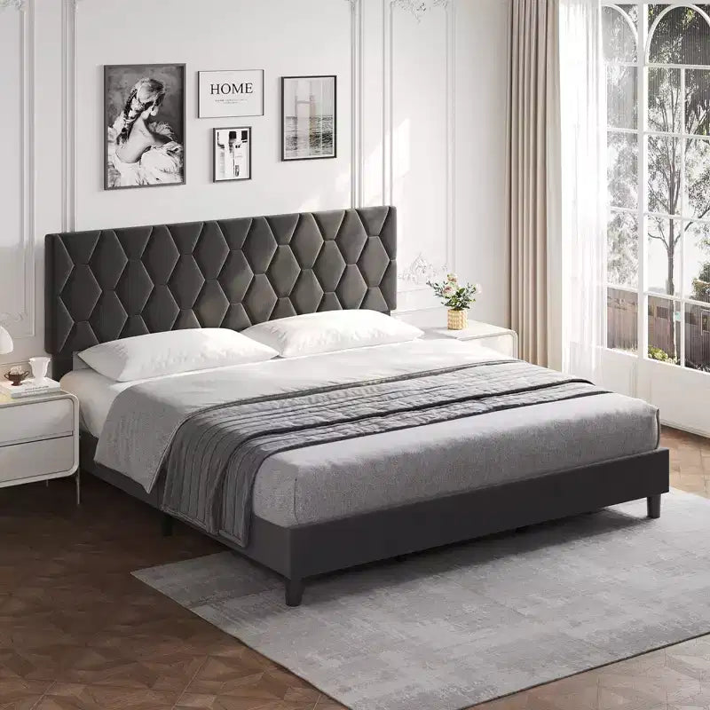 Upholstered Bed Frame with Adjustable Headboard & Wood Slats, No Box Spring Needed, Noise-Free, Easy Assembly, Modern, Twin/King, Beige
