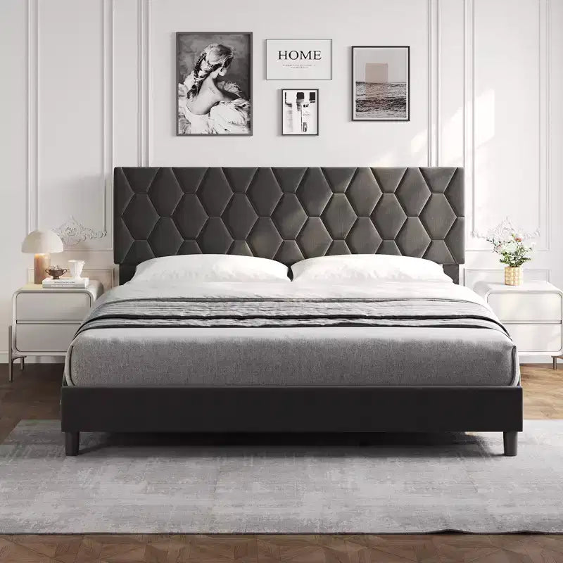 Upholstered Bed Frame with Adjustable Headboard & Wood Slats, No Box Spring Needed, Noise-Free, Easy Assembly, Modern, Twin/King, Beige