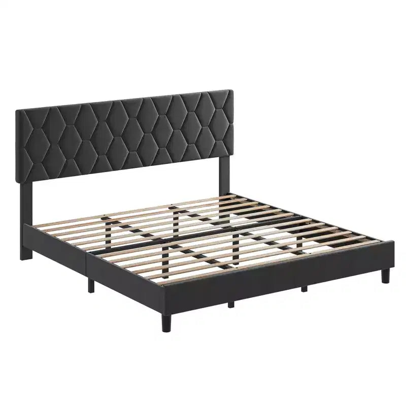 Upholstered Bed Frame with Adjustable Headboard & Wood Slats, No Box Spring Needed, Noise-Free, Easy Assembly, Modern, Twin/King, Beige