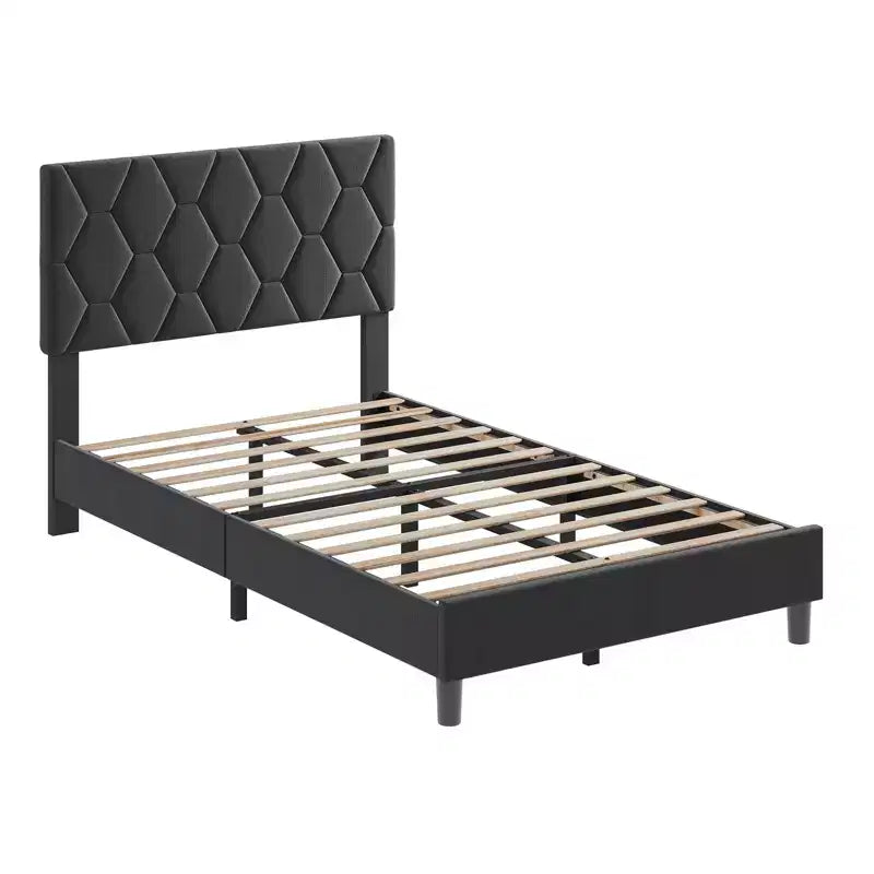 Upholstered Bed Frame with Adjustable Headboard & Wood Slats, No Box Spring Needed, Noise-Free, Easy Assembly, Modern, Twin/King, Beige