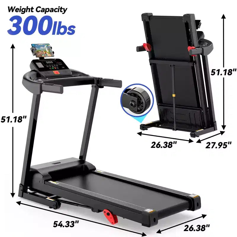 Portable Treadmill with Incline, 3.25HP Walking Pad with Handle Bar, 3-in-1 Foldable Treadmill for Home Office Small Space with Quiet Brushless