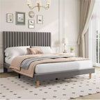 Bed Frame with Adjustable Headboard, Height Adjustable, No Box Spring Needed, Easy Assembly, Wooden Slats
