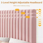 Bed Frame with Adjustable Headboard, Height Adjustable, No Box Spring Needed, Easy Assembly, Wooden Slats