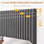 Bed Frame with Adjustable Headboard, Height Adjustable, No Box Spring Needed, Easy Assembly, Wooden Slats