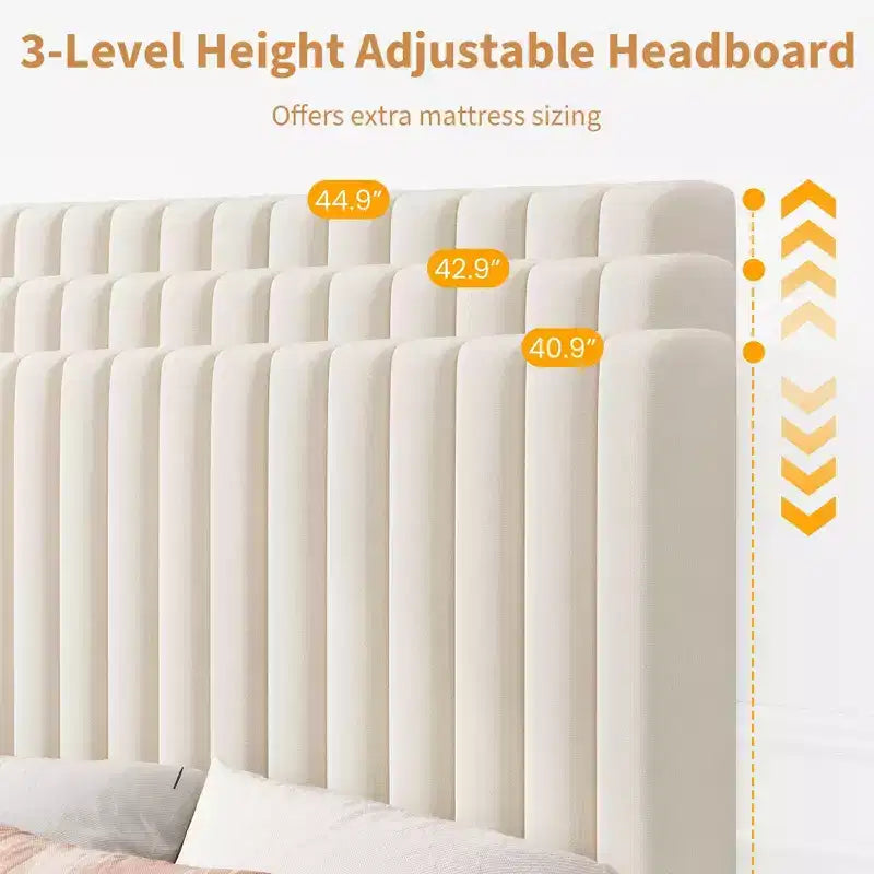 Bed Frame with Adjustable Headboard, Height Adjustable, No Box Spring Needed, Easy Assembly, Wooden Slats