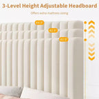 Bed Frame with Adjustable Headboard, Height Adjustable, No Box Spring Needed, Easy Assembly, Wooden Slats