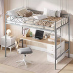 Loft Bed Twin Size with Arched Safety Guardrail & Safety Ladder, Heavy Duty Metal Frame with Sturdy Steel Slats, No Box Spring Needed, Space Saving