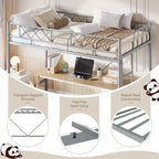 Loft Bed Twin Size with Arched Safety Guardrail & Safety Ladder, Heavy Duty Metal Frame with Sturdy Steel Slats, No Box Spring Needed, Space Saving