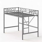 Loft Bed Twin Size with Arched Safety Guardrail & Safety Ladder, Heavy Duty Metal Frame with Sturdy Steel Slats, No Box Spring Needed, Space Saving