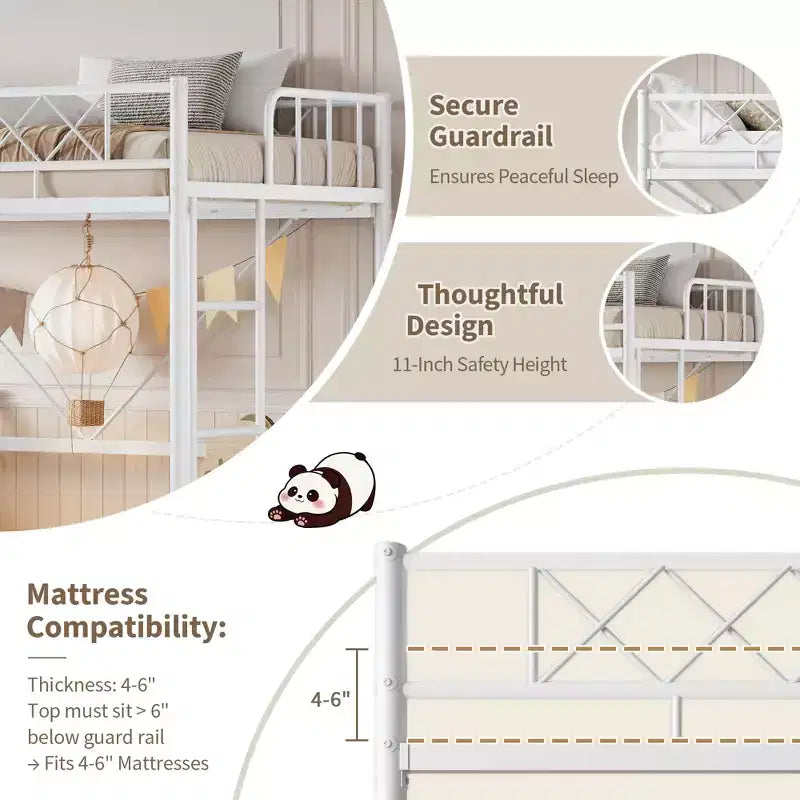 Loft Bed Twin Size with Arched Safety Guardrail & Safety Ladder, Heavy Duty Metal Frame with Sturdy Steel Slats, No Box Spring Needed, Space Saving