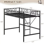 Loft Bed Twin Size with Arched Safety Guardrail & Safety Ladder, Heavy Duty Metal Frame with Sturdy Steel Slats, No Box Spring Needed, Space Saving