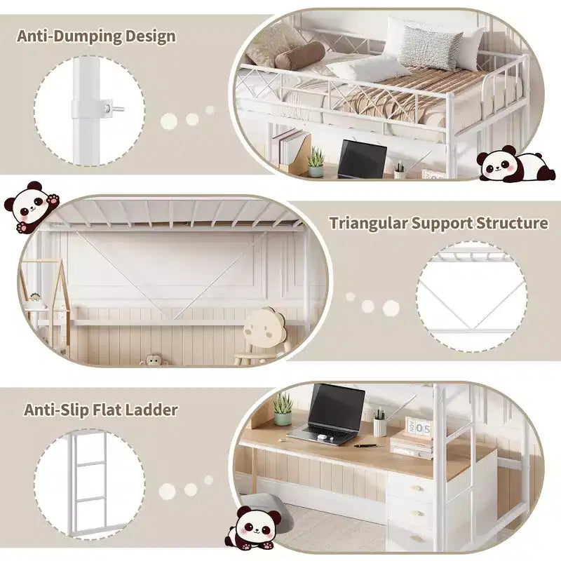 Loft Bed Twin Size with Arched Safety Guardrail & Safety Ladder, Heavy Duty Metal Frame with Sturdy Steel Slats, No Box Spring Needed, Space Saving