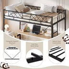 Loft Bed Twin Size with Arched Safety Guardrail & Safety Ladder, Heavy Duty Metal Frame with Sturdy Steel Slats, No Box Spring Needed, Space Saving