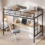 Loft Bed Twin Size with Arched Safety Guardrail & Safety Ladder, Heavy Duty Metal Frame with Sturdy Steel Slats, No Box Spring Needed, Space Saving