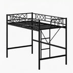 Loft Bed Twin Size with Arched Safety Guardrail & Safety Ladder, Heavy Duty Metal Frame with Sturdy Steel Slats, No Box Spring Needed, Space Saving