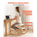 Sedia inginocchiatoio ergonomica VEVOR, sedia inginocchiatoio in legno per postura con cuscini spessi regolabili in schiuma e telaio in legno massello, altezza regolabile, beige