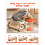 Sedia inginocchiatoio ergonomica VEVOR, sedia inginocchiatoio in legno per postura con cuscini spessi regolabili in schiuma e telaio in legno massello, altezza regolabile, beige