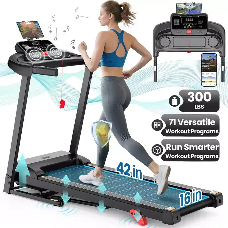 Incline 3.75HP Treadmill for Home, 7.5MPH Folding Treadmill w/ 300 lbs Capacity,71 Preset Workouts, APP Control,Dual HiFi Speakers, Electric Treadmill