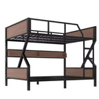 Bellemave Queen over Queen Metal Bunk Bed with Storage Shelves & LED Light, Heavy-Duty Bunk Bed Frame with Guardrails & Ladder, Noise-Free, Black