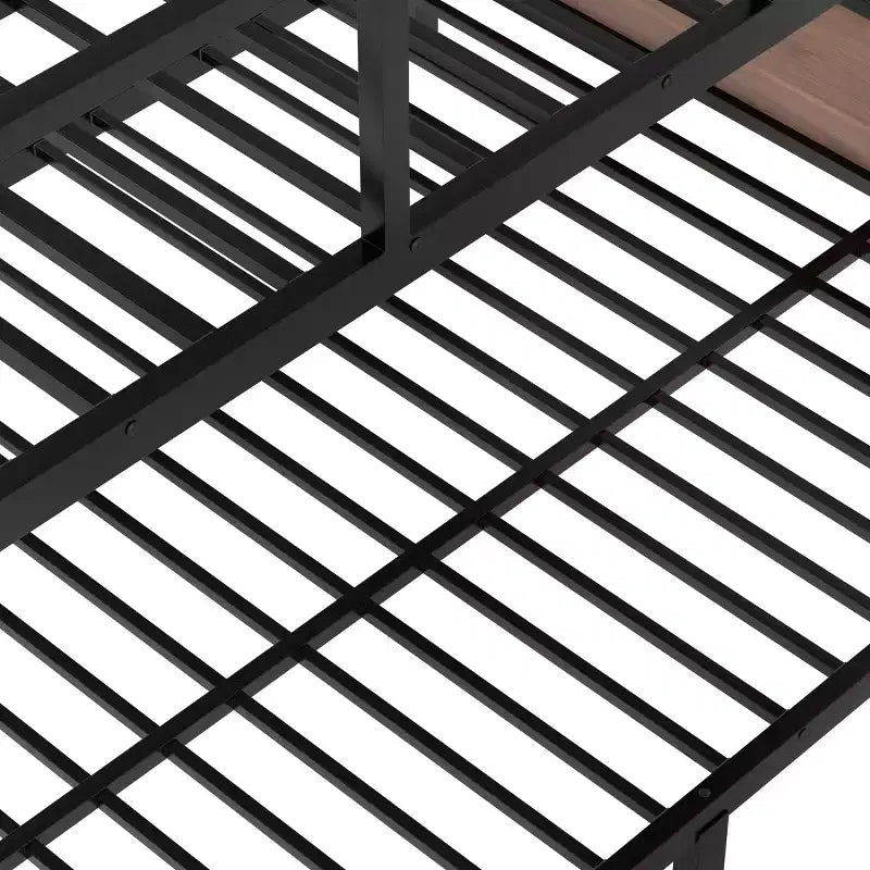 Bellemave Queen over Queen Metal Bunk Bed with Storage Shelves & LED Light, Heavy-Duty Bunk Bed Frame with Guardrails & Ladder, Noise-Free, Black