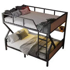 Bellemave Queen over Queen Metal Bunk Bed with Storage Shelves & LED Light, Heavy-Duty Bunk Bed Frame with Guardrails & Ladder, Noise-Free, Black