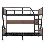 Bellemave Queen over Queen Metal Bunk Bed with Storage Shelves & LED Light, Heavy-Duty Bunk Bed Frame with Guardrails & Ladder, Noise-Free, Black