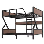 Bellemave Queen over Queen Metal Bunk Bed with Storage Shelves & LED Light, Heavy-Duty Bunk Bed Frame with Guardrails & Ladder, Noise-Free, Black