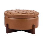 Christopher Knight Home Javier Pouf contenitore rotondo moderno in legno imbottito con design trapuntato e coperchio reversibile