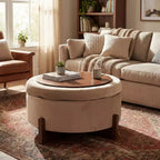 Christopher Knight Home Javier Pouf contenitore rotondo moderno in legno imbottito con design trapuntato e coperchio reversibile