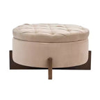 Christopher Knight Home Javier Pouf contenitore rotondo moderno in legno imbottito con design trapuntato e coperchio reversibile