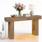 GustoWave 63 Farmhouse Console Table, Wooden Entry Table with Storage Shelf, Narrow Sofa Table for Hallway, Foyer, Sandalwood