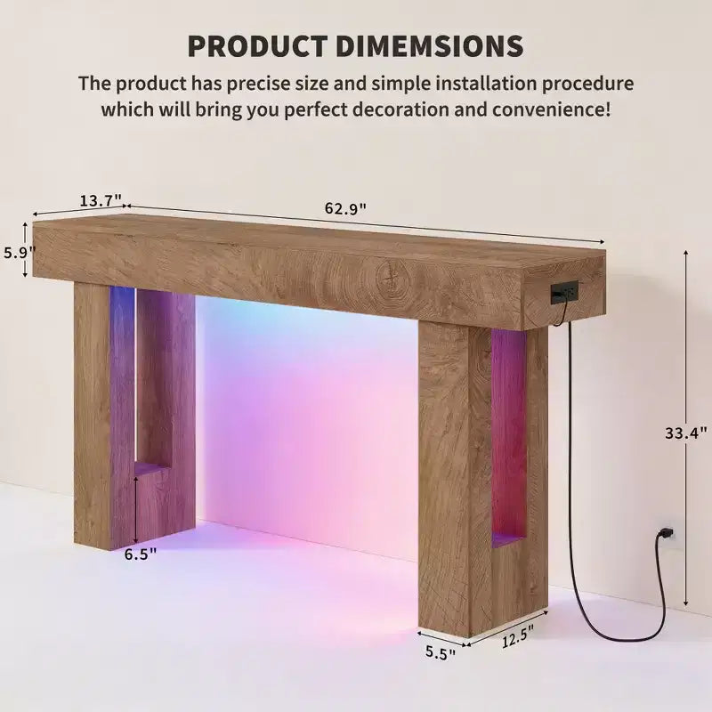 GustoWave 63 Console Table, Wooden Rectangular Sofa Table with Storage Shelf, Narrow Accent Table for Hallway, Entrance, Foyer