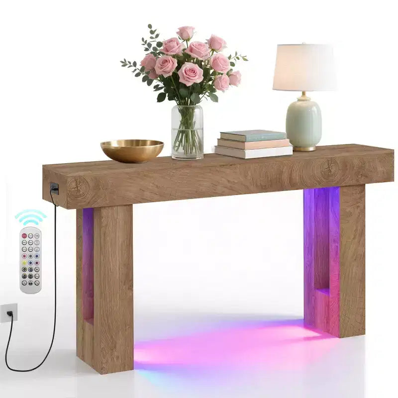 GustoWave 63 Console Table, Wooden Rectangular Sofa Table with Storage Shelf, Narrow Accent Table for Hallway, Entrance, Foyer