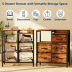 5-Drawer Cabinet with Open Shelf, Fabric Lateral Filing Cabinet for Office