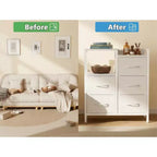 5-Drawer Cabinet with Open Shelf, Fabric Lateral Filing Cabinet for Office